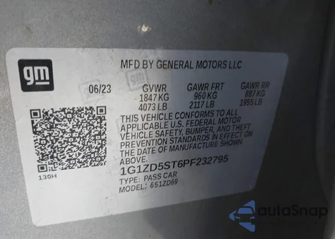 2023 Chevrolet Malibu Fwd 1Lt from USA, damaged, VIN 1G1ZD5ST6PF232795